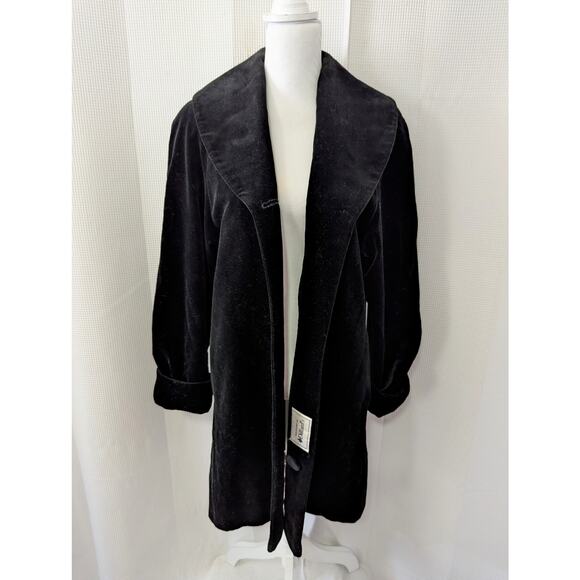 PRESTON & YORK! LUXE, ELEGANT BLACK VELVET, 100% COTTON CLOAK, JACKET! SZ S - Picture 3 of 11